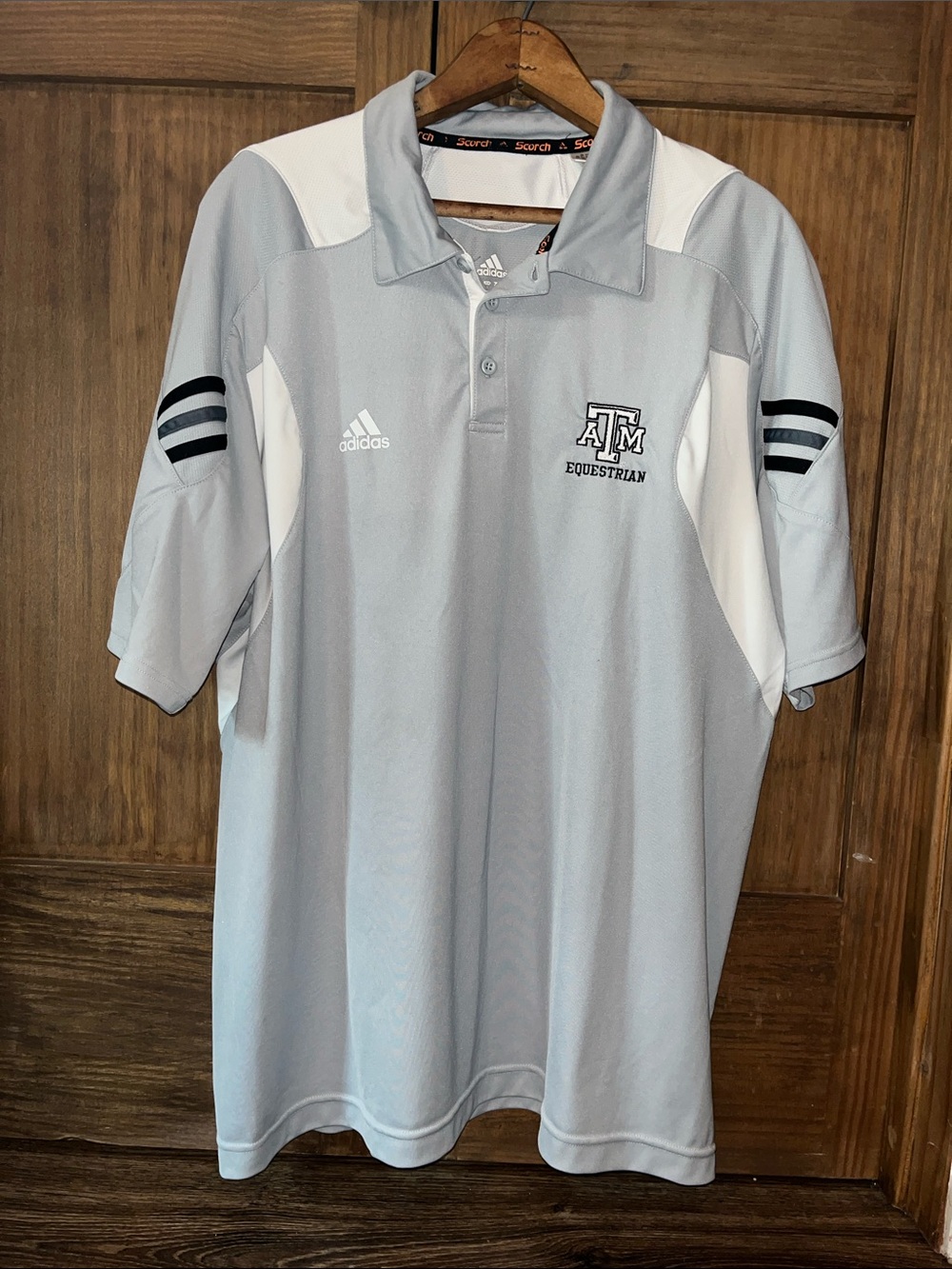 adidas Light Gray and White Texas A&M Equestrian Polo